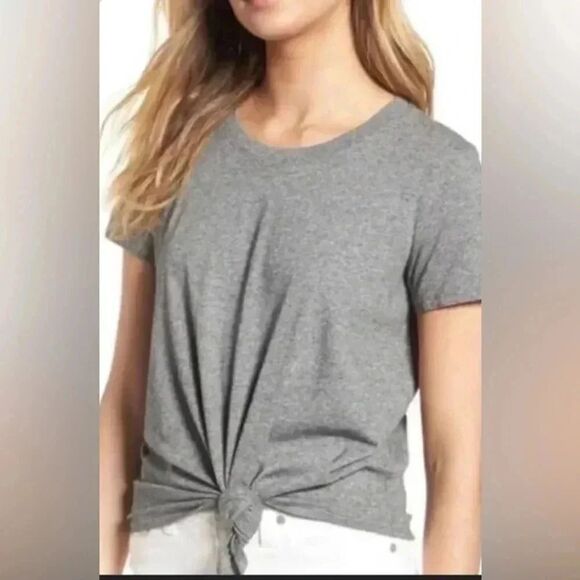 Madewell Front Knot Tee | Marled Gray | Size Small - Picture 1 of 6